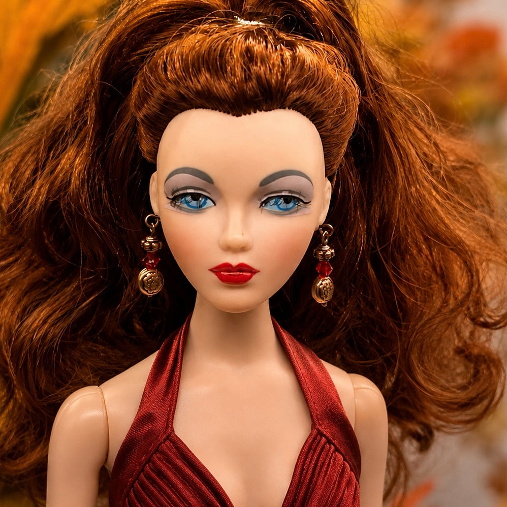 Add some style to your doll's outfit with these Red Glass Copper Dangle Doll Earrings. Earrings shown on 16” Ashton Drake - Gene doll.