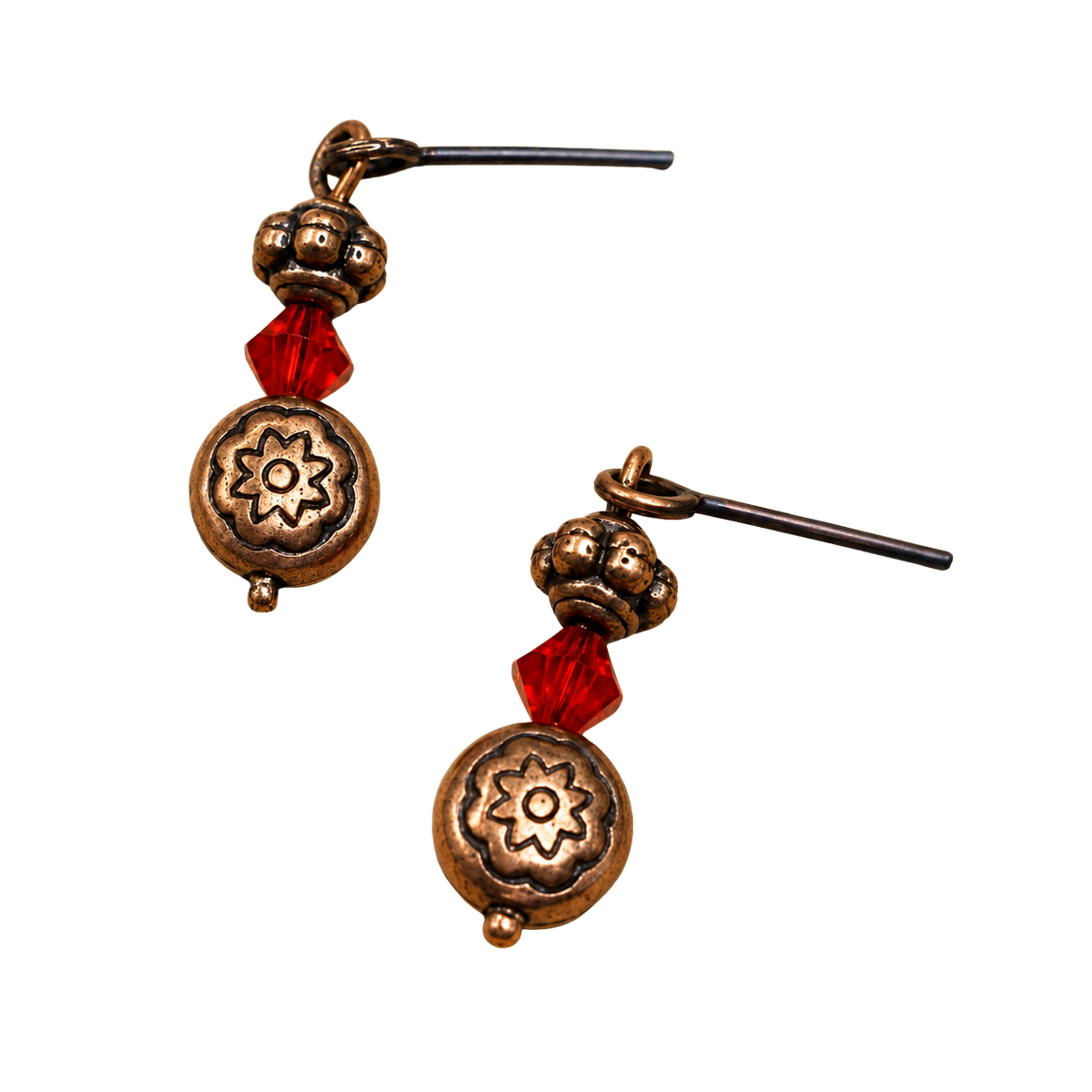 Red Glass Round Copper Dangle Doll Earrings • 16 Inch Fashion Doll Jewelry