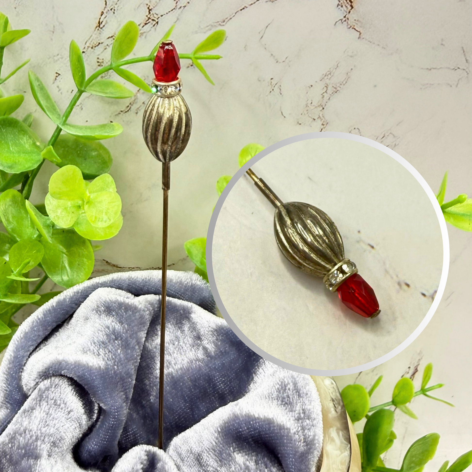 ✨ Handmade Vintage-Inspired Hatpin | Stick Pin | Hat Accessory | Sweater & Hijab Pin | Decorative Jewelry Gift for Her ✨

Red Glass Teardrop Antique Silver -Tone Corrugated Clear Rhinestone Accent Hatpin - 6 Inch