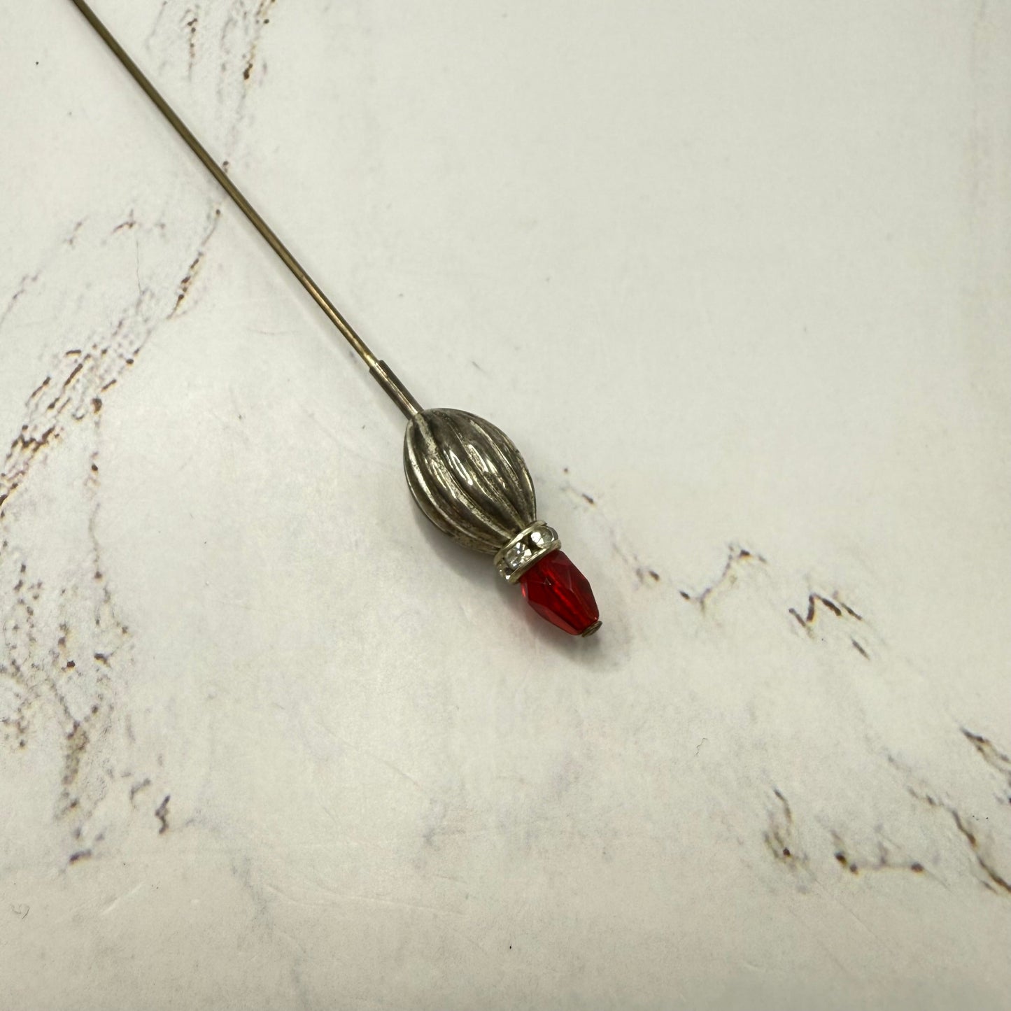 ✨ Handmade Vintage-Inspired Hatpin | Stick Pin | Hat Accessory | Sweater & Hijab Pin | Decorative Jewelry Gift for Her ✨

Red Glass Teardrop Antique Silver -Tone Corrugated Ribbed Swirl Design Clear Rhinestone Accent Hatpin - 6 Inch