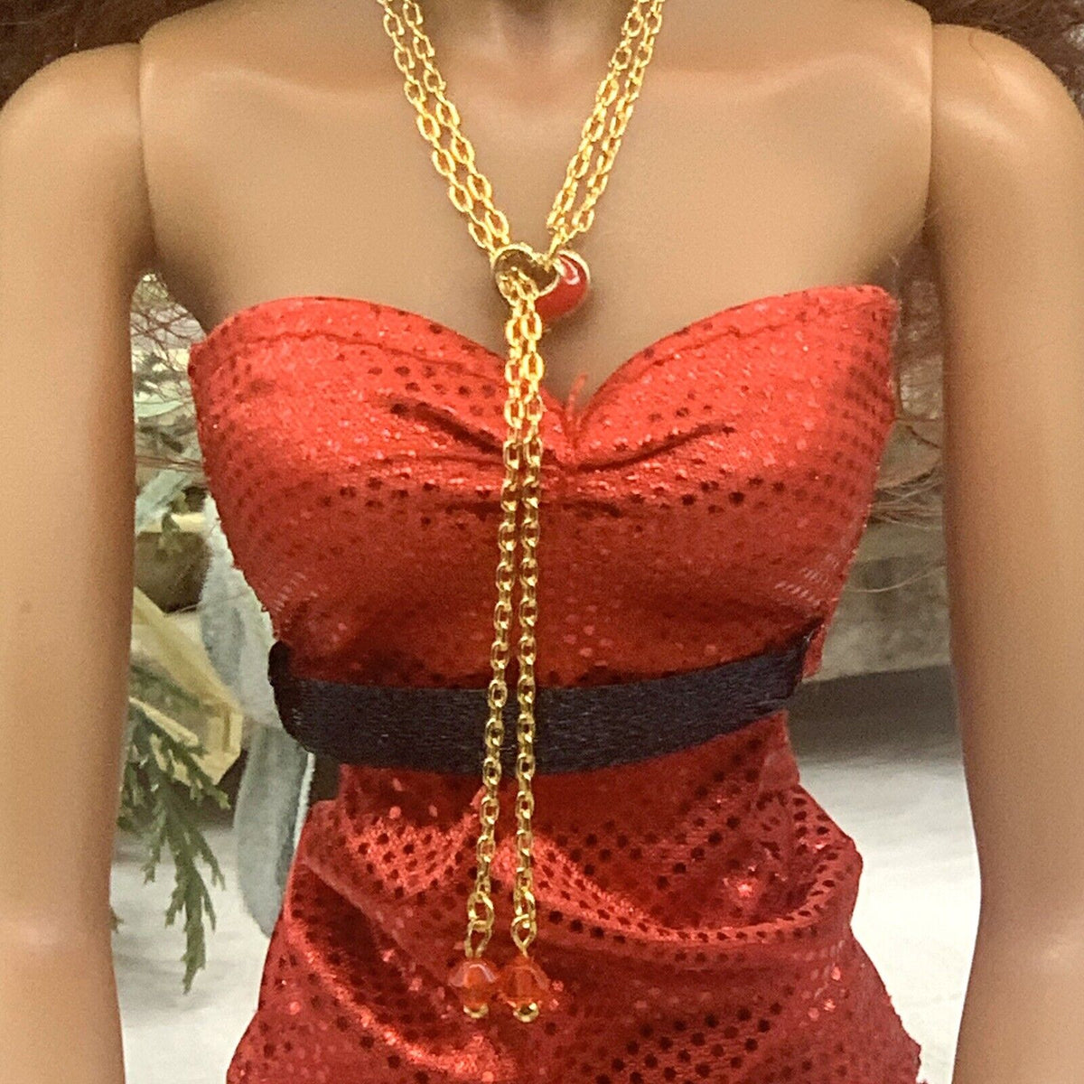 ✨Handmade Doll Jewelry Designed to Fit popular 16 Inch Fashion Dolls: add a stylish touch to your favorite doll!✨

Red Heart Slide Bolo Style Gold tone Chain with Red Crystal end accents Doll Necklace. Necklace measures approximately 4 - 5 inches long with slider style.