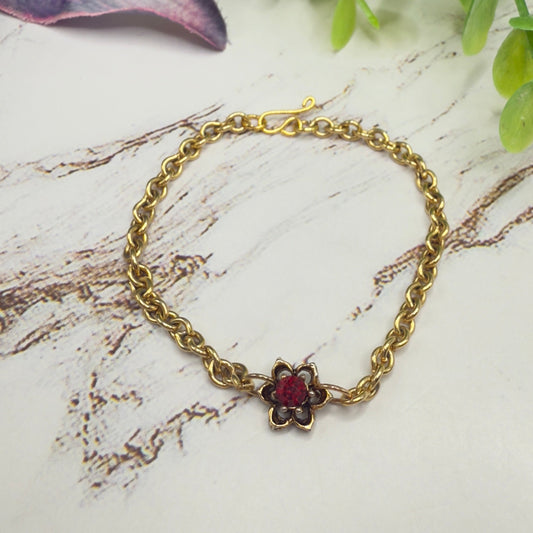 Red Rhinestone Flower Charm Gold Chain Doll Necklace • 18 Inch Doll Jewelry