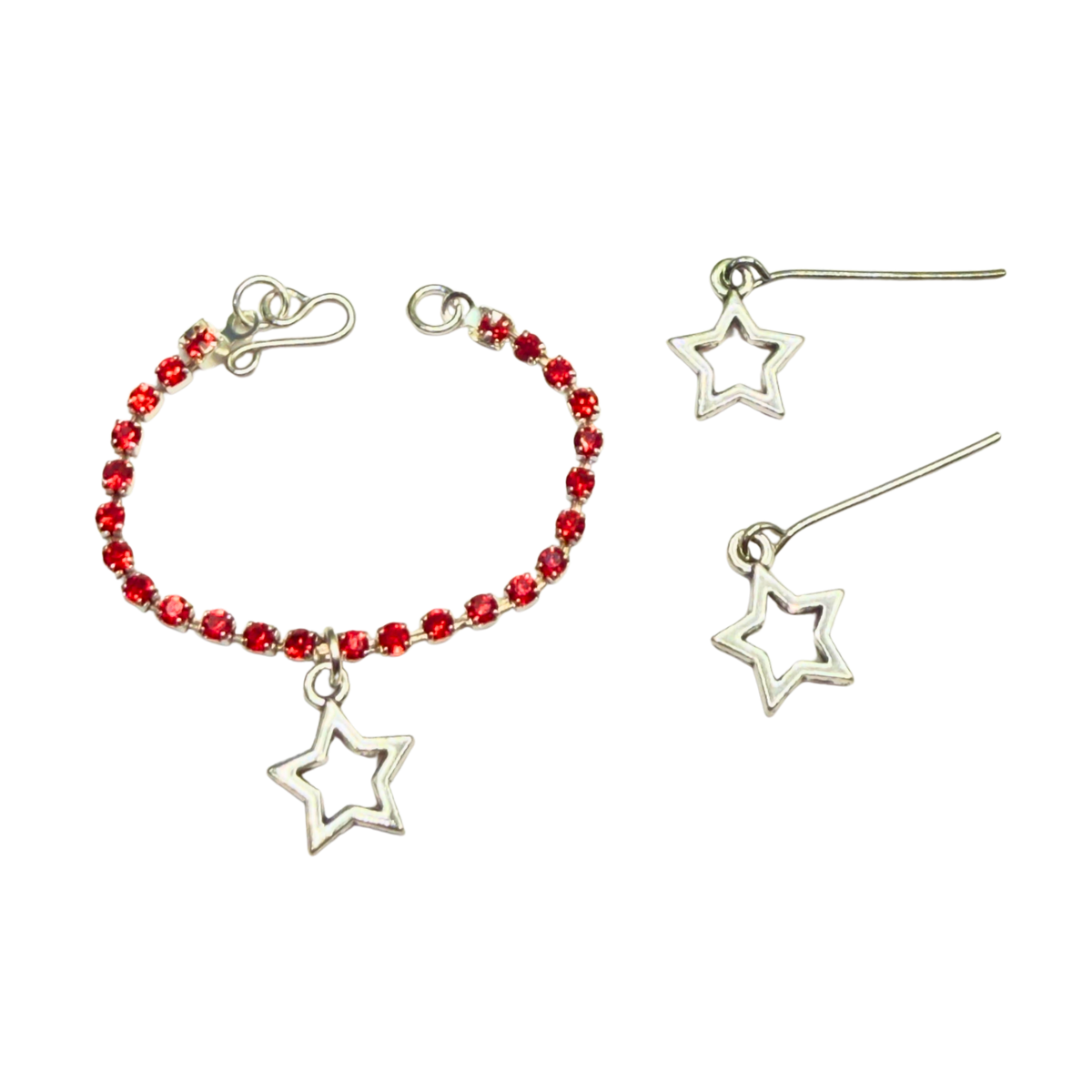 ✨Handmade Doll Jewelry Designed to Fit popular 16 Inch Fashion Dolls: add a touch of “Patriotic Flare 🇺🇸” to your favorite doll!✨

Red Rhinestone Silver Star Charm Doll Necklace & Earrings Set
