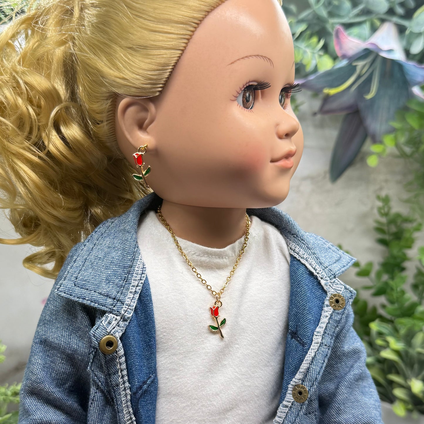 ✨ Handmade Doll Jewelry Designed to Fit popular 18 Inch Fashion Dolls: add a stylish touch to your favorite doll ✨

Red Rose Charm Gold Doll Necklace & Earrings Set