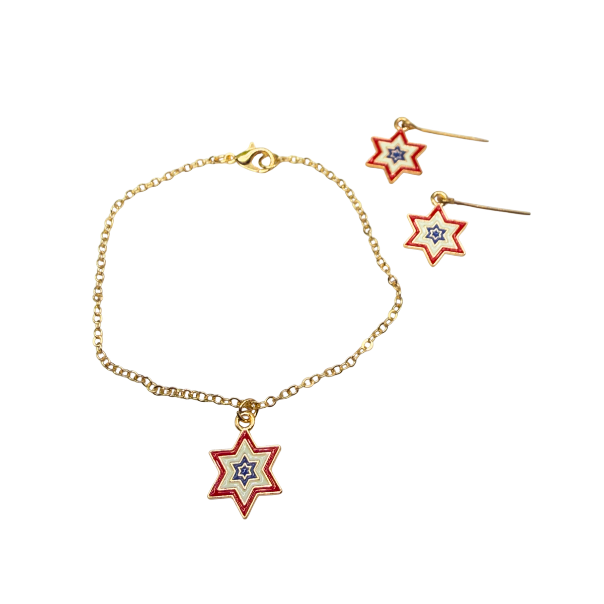 Red White Blue Star Charm Doll Necklace & Earrings Set for 18 Inch Fashion Doll