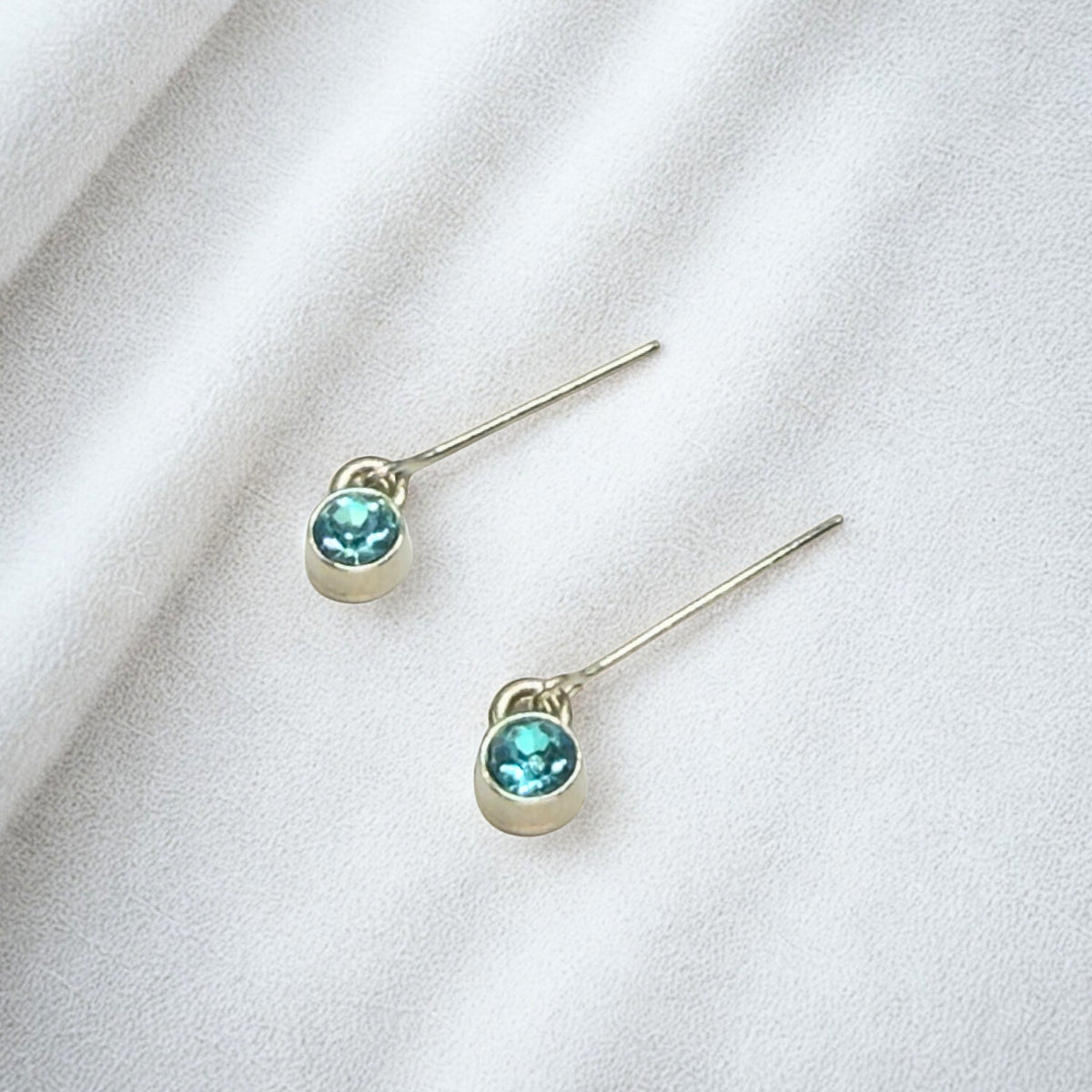 Round Turquoise Blue Rhinestone Silver Doll Earrings • 18 Inch Fashion Doll Jewelry