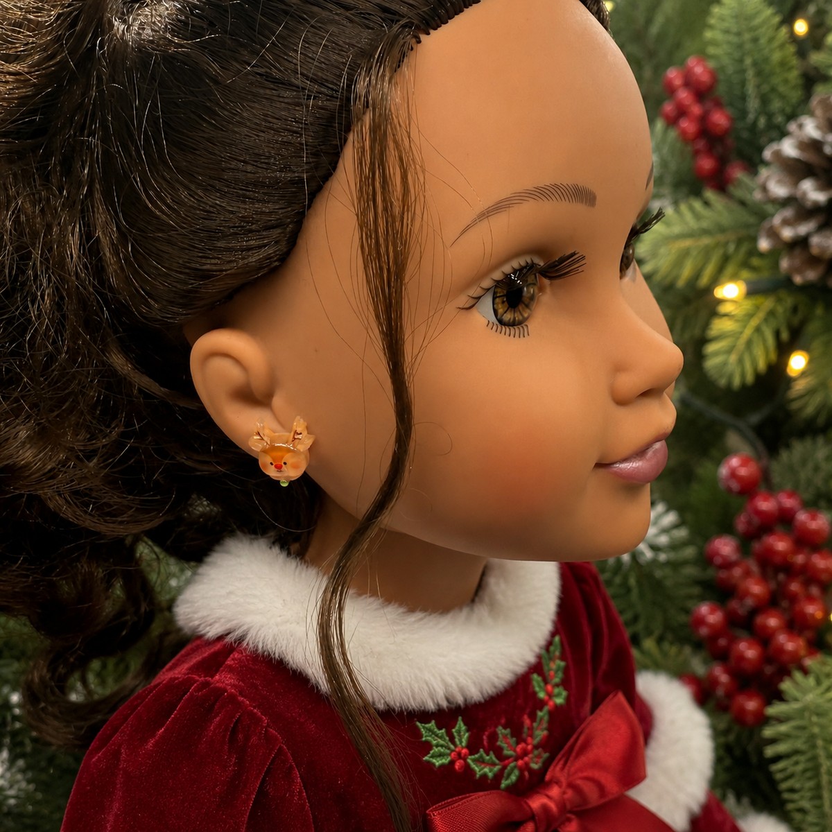 Handmade Doll Jewelry Designed to Fit popular 18 Inch Fashion Dolls: add jolly “Christmas Holiday🎄” style to your favorite doll! Rudolph Reindeer Christmas Post Doll Earrings