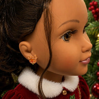 Handmade Doll Jewelry Designed to Fit popular 18 Inch Fashion Dolls: add jolly “Christmas Holiday🎄” style to your favorite doll! Rudolph Reindeer Christmas Post Doll Earrings