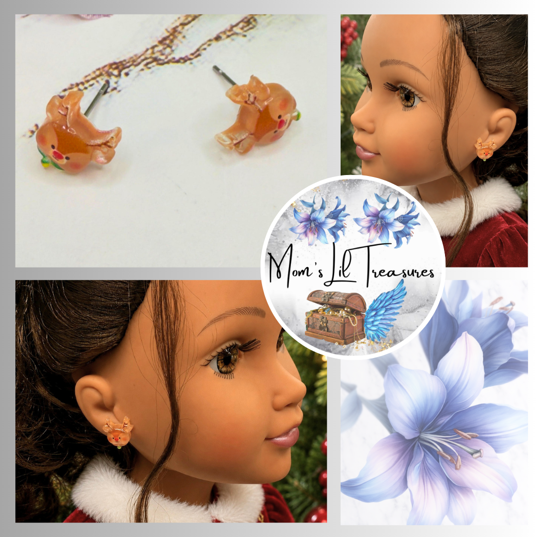 Handmade Doll Jewelry Designed to Fit popular 18 Inch Fashion Dolls: add jolly “Christmas Holiday🎄” style to your favorite doll! Rudolph Reindeer Christmas Post Doll Earrings