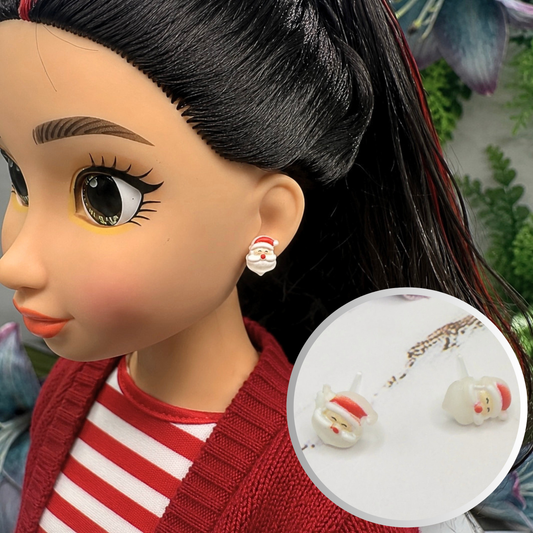 Santa Silicone Plastic Post Christmas Doll Earrings • earrings shown on 18" fashion doll