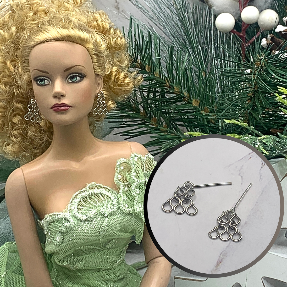 Silver Dangle Doll Earrings• Earrings shown on 16-Inch Tonner - Sydney Chase “Envy” doll.