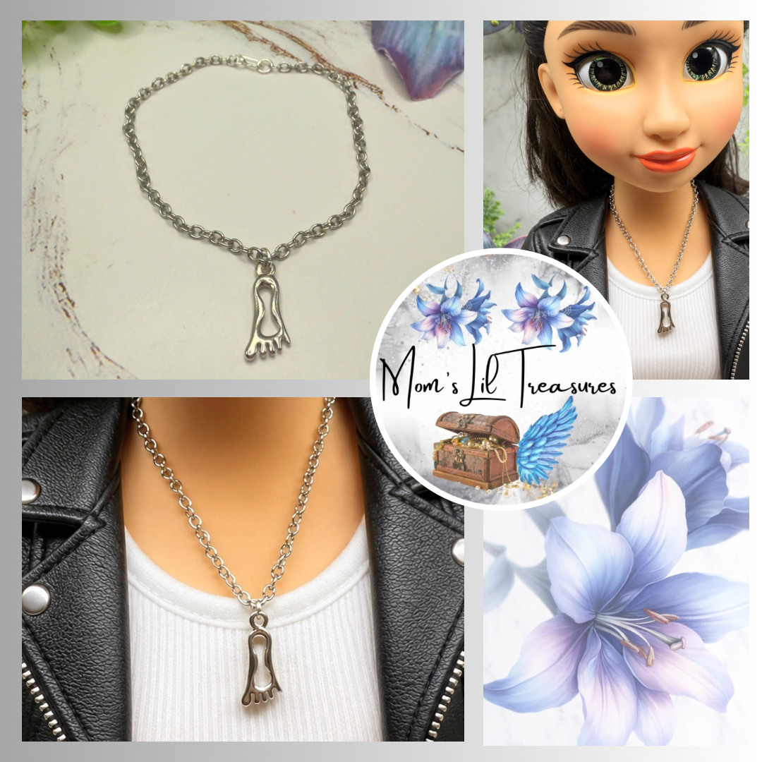 Handmade Doll Jewelry Designed to Fit popular 18 Inch Fashion Dolls: add a stylish touch to your favorite doll! Silver Foot Charm Doll Necklace