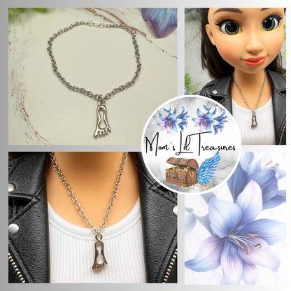 Handmade Doll Jewelry Designed to Fit popular 18 Inch Fashion Dolls: add a stylish touch to your favorite doll! Silver Foot Charm Doll Necklace