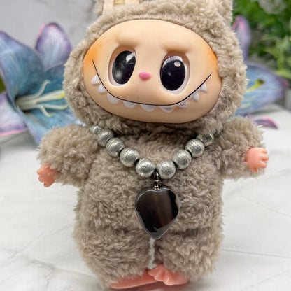 ✨Handmade Jewelry Designed to fit popular 17 to 20 cm (6 to 7 inch) Plushie Labubu Monster Dolls: add a stylish touch to your favorite plushie! ✨

Silver Metal Beaded Brown Glass Heart Charm Necklace
