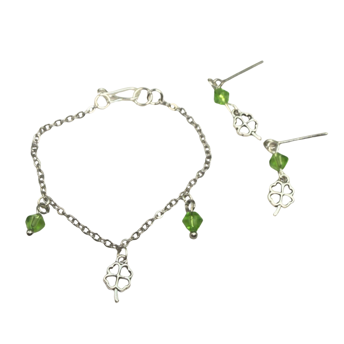  Handmade Doll Jewelry Designed to Fit popular 14 Inch Fashion Dolls: add a stylish lucky Irish touch to your favorite doll!✨

Silver Shamrock Charms Green Crystal Dangles Doll Necklace & Earrings