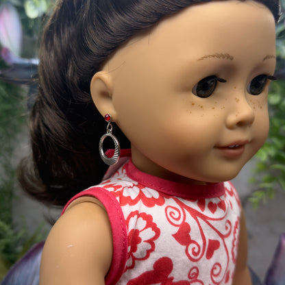 Silver Textured Circle Dangles • Fits 2mm Post Earrings • EARRING POSTS ARE NOT INCLUDED - DANGLE CHARMS ONLY - For dolls with 2mm (drilled) pierced ears • Earrings shown on 18" American Girl doll.