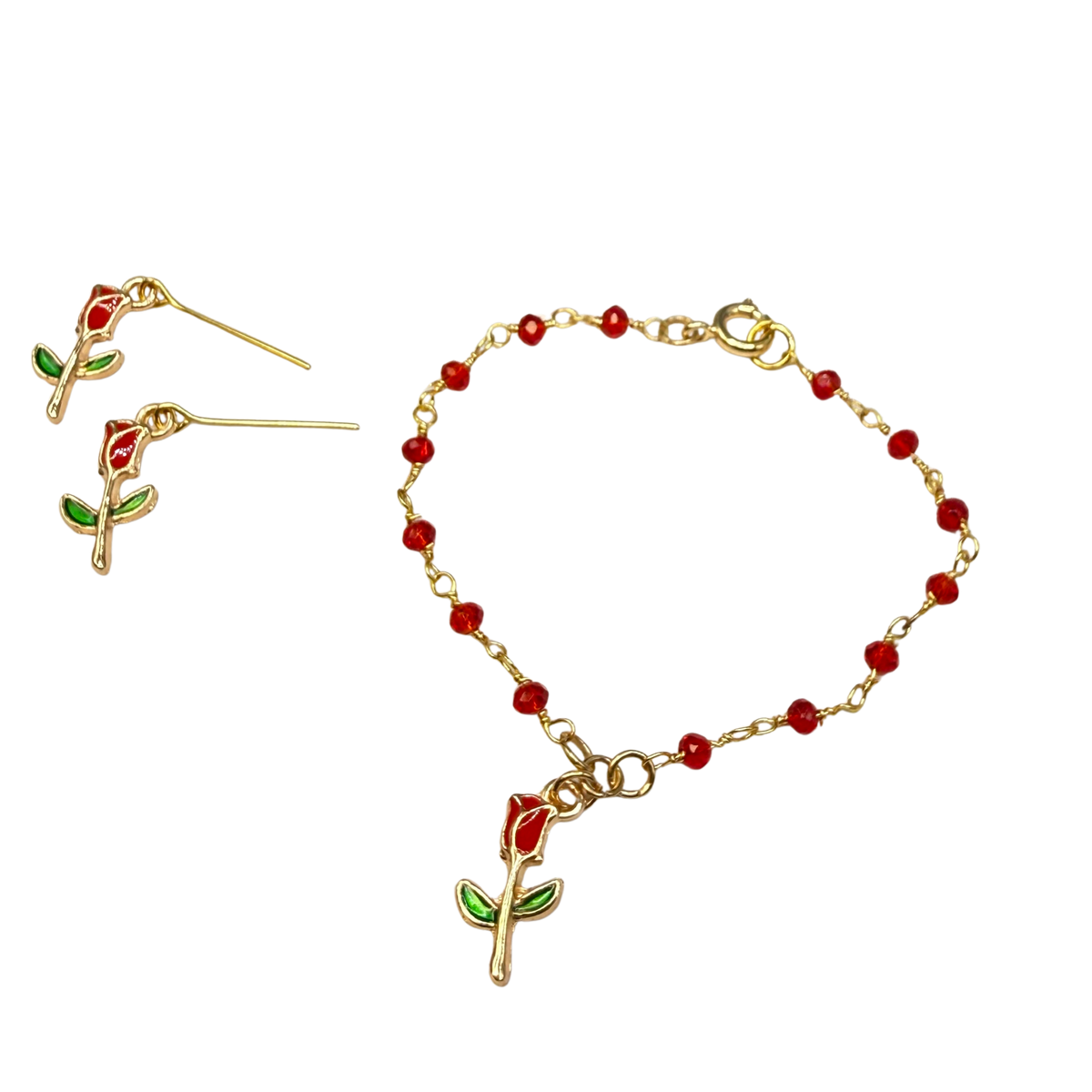 ✨ Handmade Doll Jewelry Designed to Fit popular 18 Inch Fashion Dolls: add a stylish touch to your favorite doll ✨

Single Red Rose Charm Red Glass Crystal Beaded Doll Necklace & Earrings Set
