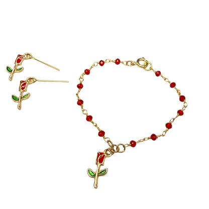 ✨ Handmade Doll Jewelry Designed to Fit popular 18 Inch Fashion Dolls: add a stylish touch to your favorite doll ✨

Single Red Rose Charm Red Glass Crystal Beaded Doll Necklace & Earrings Set
