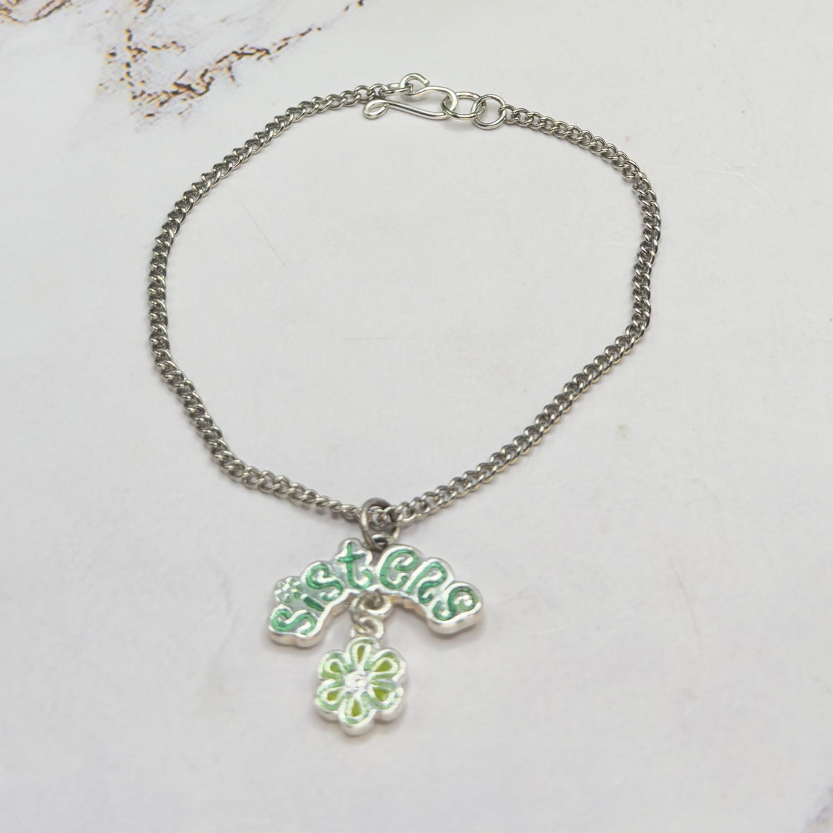 Sisters Green Enamel Charm Silver Doll Necklace • 18 Inch Fashion Doll Jewelry