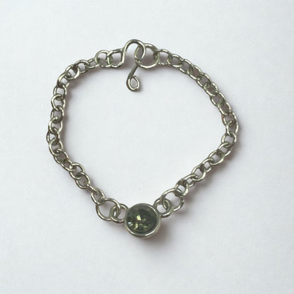 Smoky Green Round Crystal Pendant Silver Doll Necklace • 16 Inch Fashion Doll Jewelry