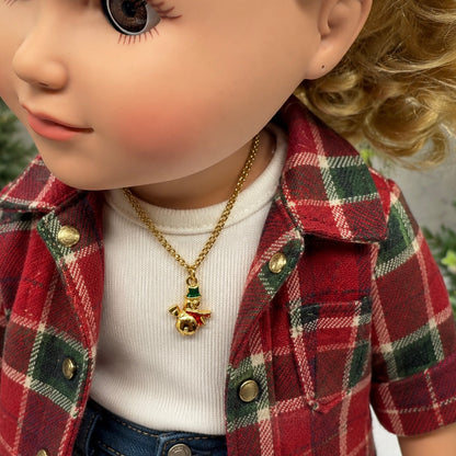 ✨Handmade Doll Jewelry Designed to Fit popular 18 Inch Fashion Dolls: add jolly “Christmas Holiday🎄” style to your favorite doll!✨ Christmas Snowman Gold Charm Doll Necklace • Necklace chain measures 6.25 inches long • necklace shown on 18" My Life As doll