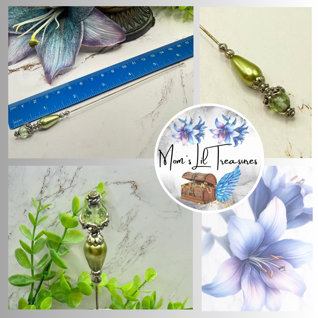 ✨ Handmade Vintage-Inspired Hatpin | Stick Pin | Hat Accessory | Sweater & Hijab Pin | Decorative Jewelry Gift for Her ✨

Teardrop Light Green Faux Pearl & Faceted Glass Crystal Silver Filigree Hatpin - 6 Inch