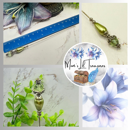 ✨ Handmade Vintage-Inspired Hatpin | Stick Pin | Hat Accessory | Sweater & Hijab Pin | Decorative Jewelry Gift for Her ✨

Teardrop Light Green Faux Pearl & Faceted Glass Crystal Silver Filigree Hatpin - 6 Inch