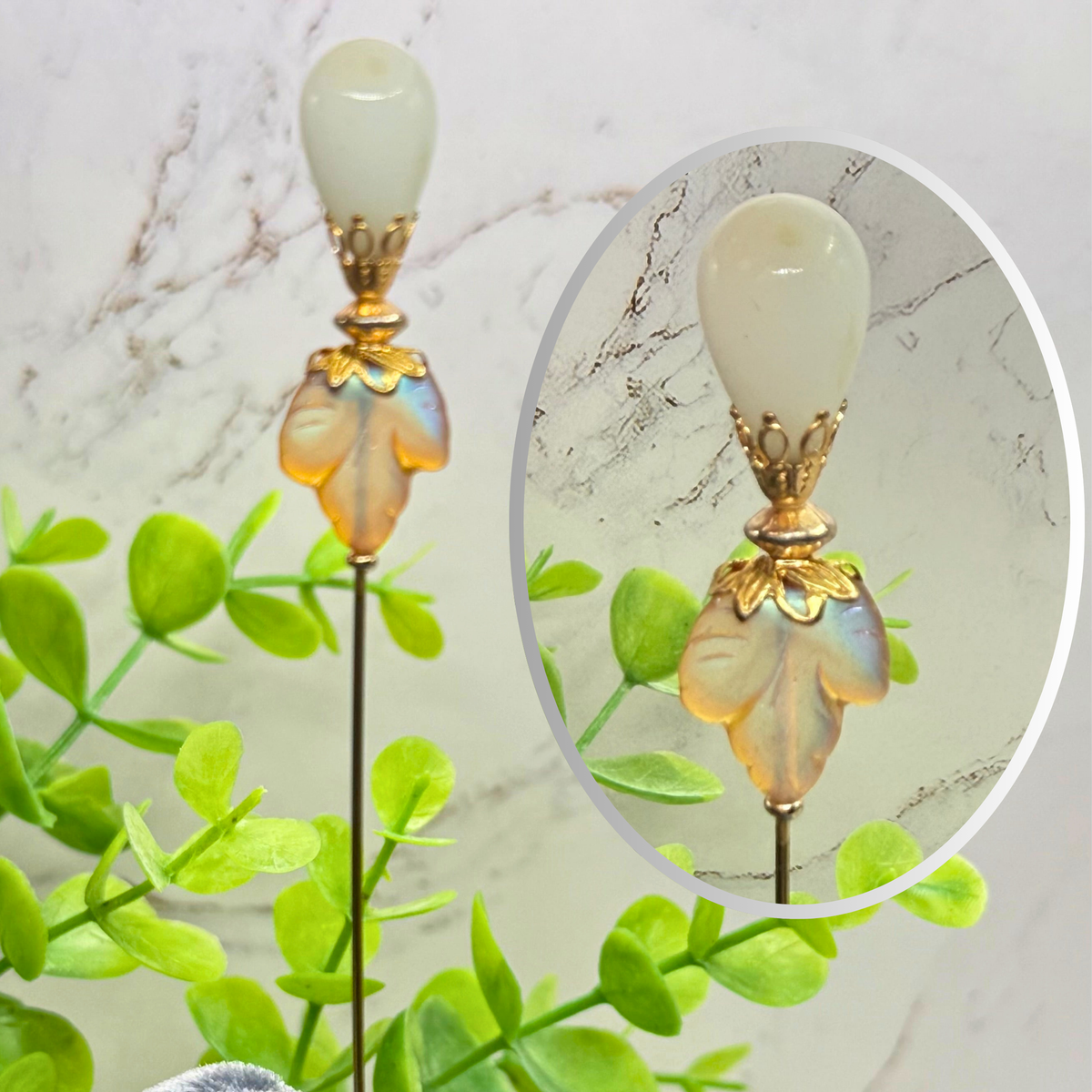 ✨ Handmade Vintage-Inspired Hatpin | Stick Pin | Hat Accessory | Sweater & Hijab Pin | Decorative Jewelry Gift for Her ✨

Teardrop White Glass Iridescent Yellow Golden Design 6 Inch Hatpin