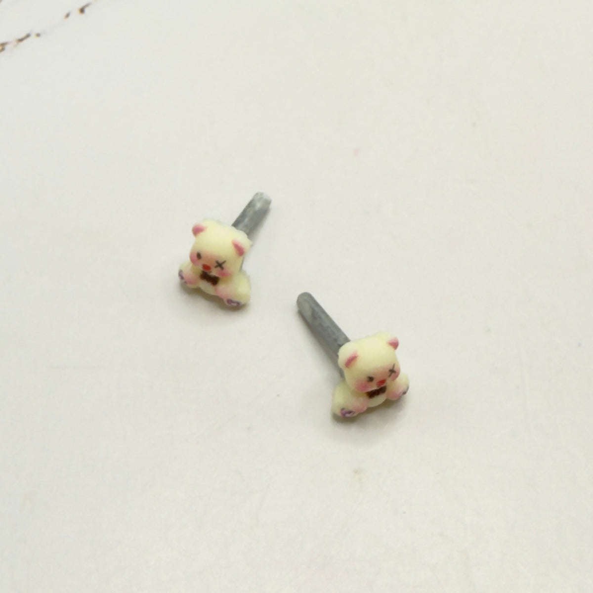 Teddy Bear Bow Tie Purple Heart Paws 2mm Post Doll Earrings • 18 Inch Fashion Doll