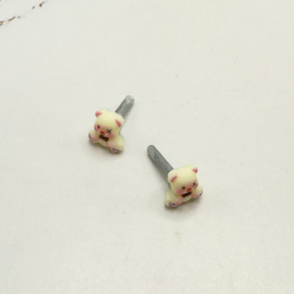 Teddy Bear Bow Tie Purple Heart Paws 2mm Post Doll Earrings • 18 Inch Fashion Doll
