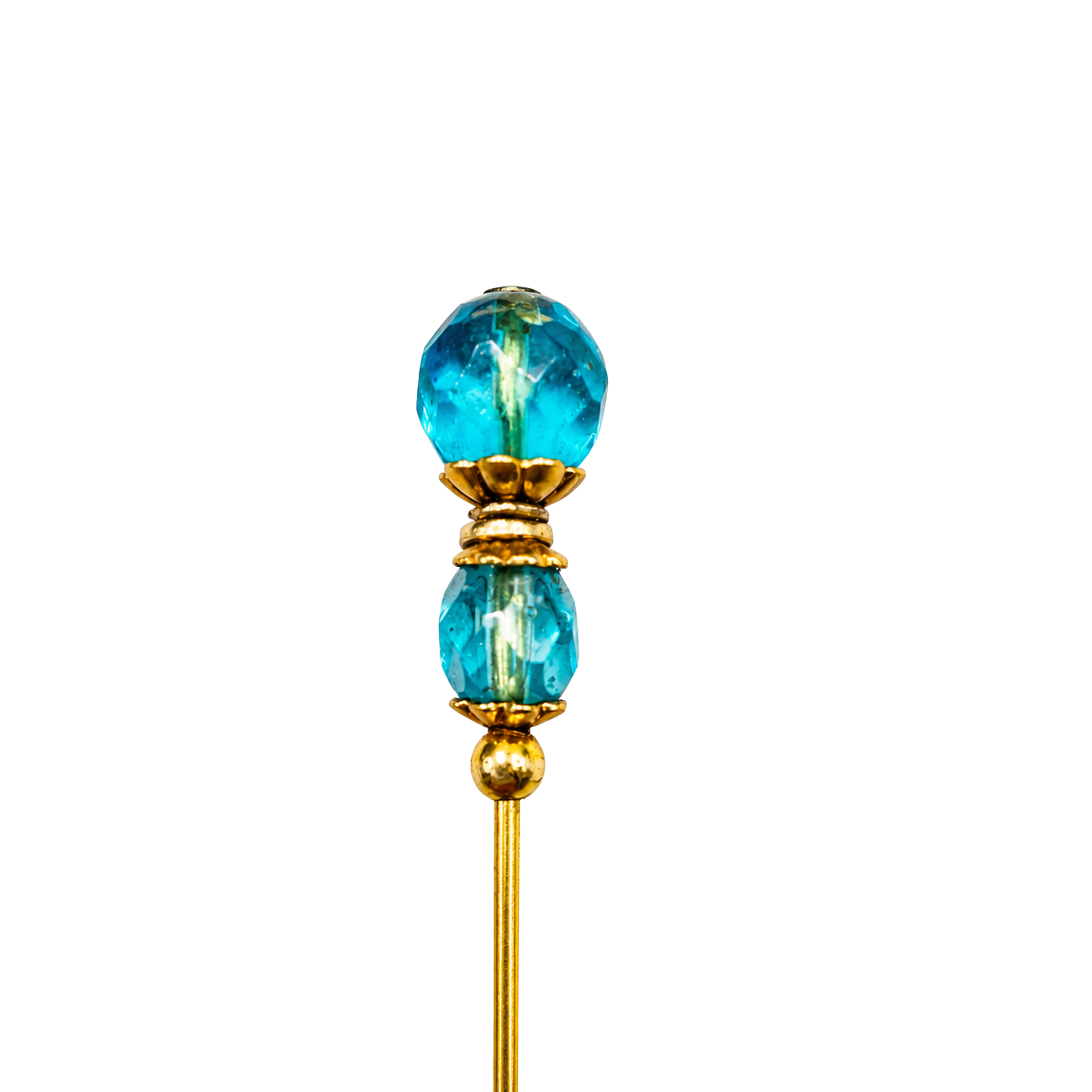 ✨ Handmade Vintage-Inspired Hatpin | Stick Pin | Hat Accessory | Shawl - Scarf  - Hijab Pin | Decorative Jewelry Gift for Her ✨

Translucent Aqua-Blue Facted Glass Crystal and Gold Tone Accents Hatpin - 6 inch