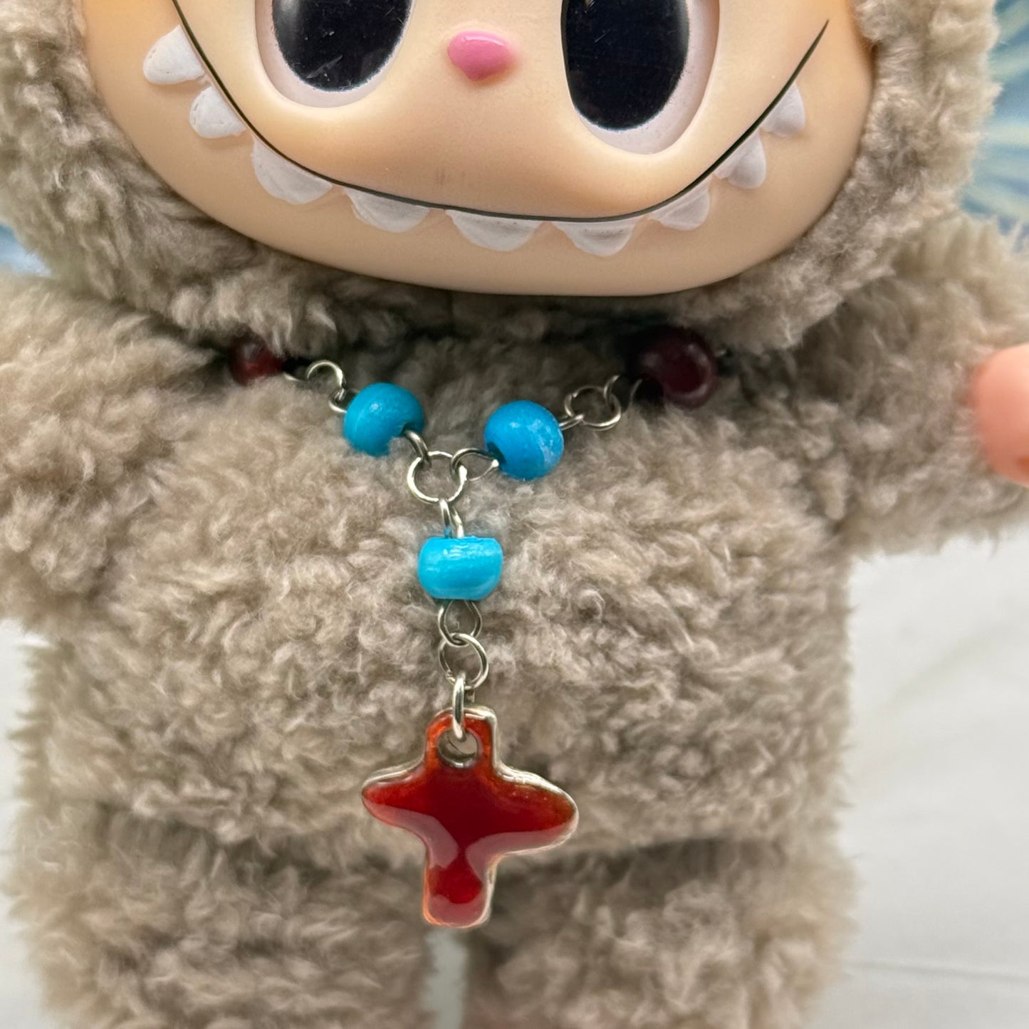 ✨Handmade Jewelry Designed to fit popular 17 to 20 cm (6 to 7 inch) Plushie Labubu Monster Dolls: add a stylish touch to your favorite plushie! ✨

Turquoise Blue Bead Red Brown Enamel Cross Pendant Necklace