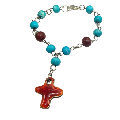 ✨Handmade Jewelry Designed to fit popular 17 to 20 cm (6 to 7 inch) Plushie Labubu Monster Dolls: add a stylish touch to your favorite plushie! ✨

Turquoise Blue Bead Red Brown Enamel Cross Pendant Necklace