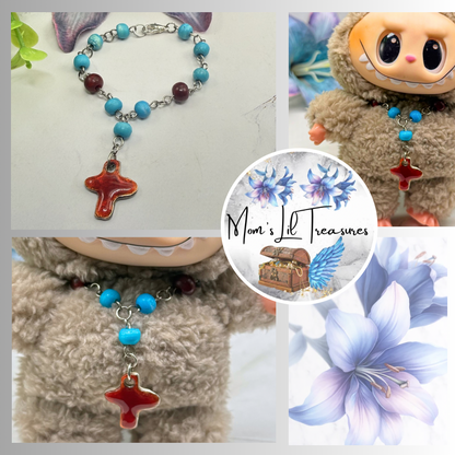 ✨Handmade Jewelry Designed to fit popular 17 to 20 cm (6 to 7 inch) Plushie Labubu Monster Dolls: add a stylish touch to your favorite plushie! ✨

Turquoise Blue Bead Red Brown Enamel Cross Pendant Necklace