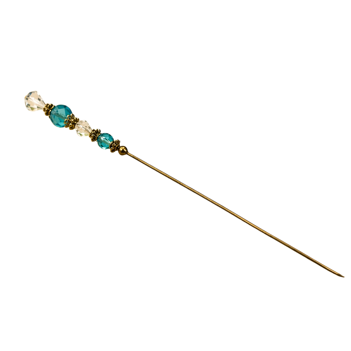 ✨ Handmade Vintage-Inspired Hatpin | Stick Pin | Hat Accessory | Sweater & Hijab Pin | Decorative Jewelry Gift for Her ✨

Turquoise Blue & Clear Crystals - Gold Tone Findings - measures 6” long.