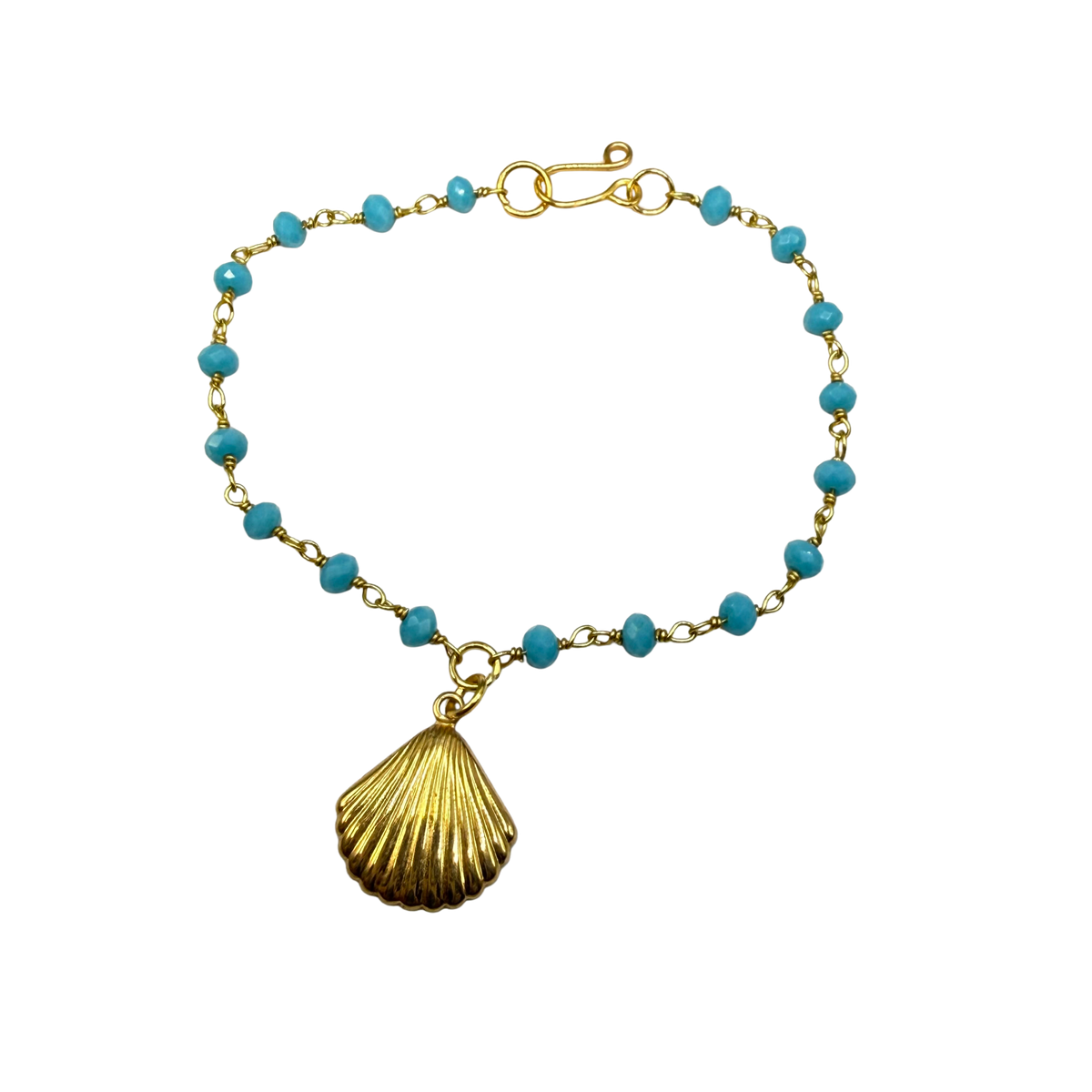 ✨Handmade Doll Jewelry Designed to Fit popular 18 Inch Fashion Dolls: add a little “Summer Fun ☀️ Beachy Style 🏝️” to your favorite doll!✨

Turquoise Blue Crystal Beaded Gold Seashell Charm Doll Necklace