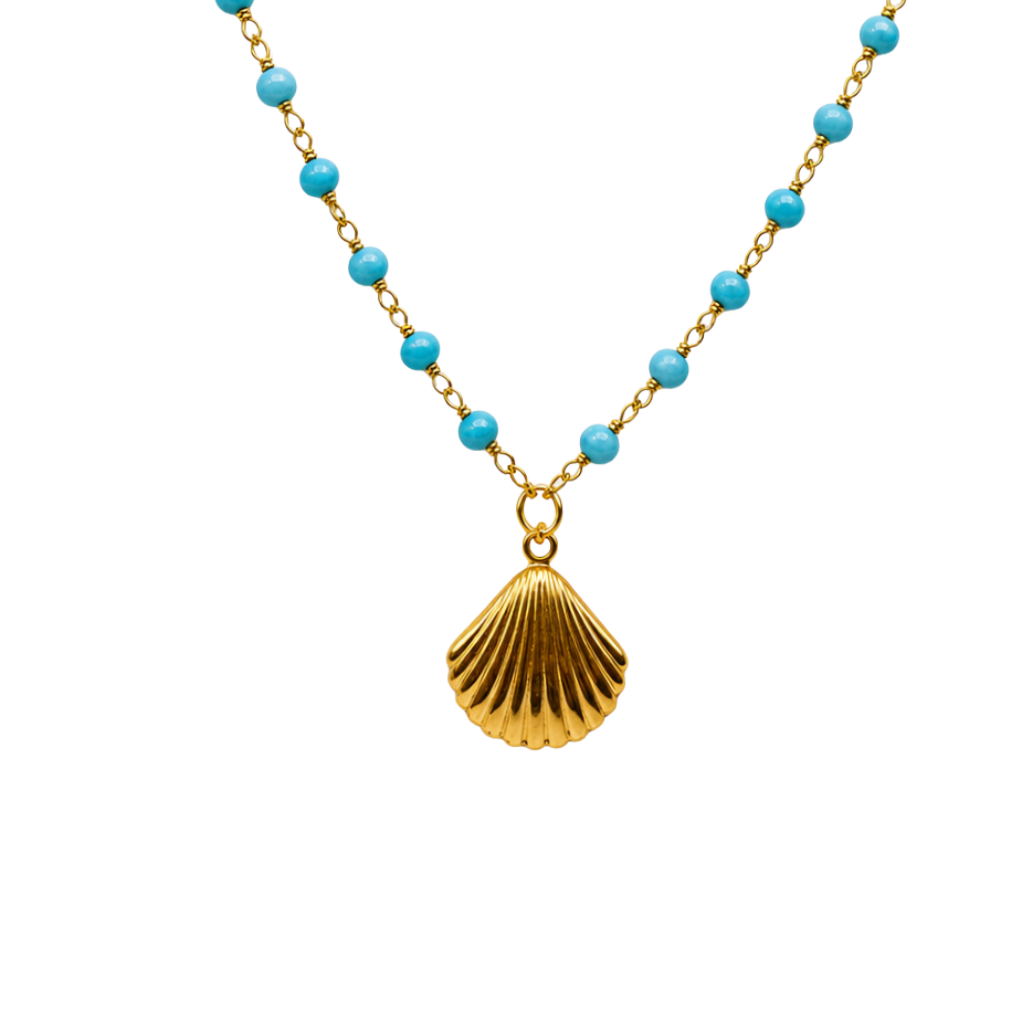 ✨Handmade Doll Jewelry Designed to Fit popular 18 Inch Fashion Dolls: add a little “Summer Fun ☀️ Beachy Style 🏝️” to your favorite doll!✨

Turquoise Blue Crystal Beaded Gold Seashell Charm Doll Necklace