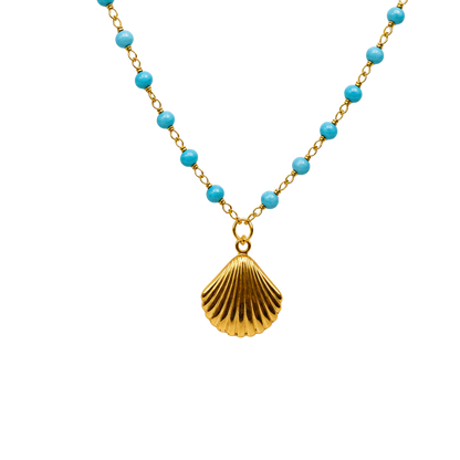 ✨Handmade Doll Jewelry Designed to Fit popular 18 Inch Fashion Dolls: add a little “Summer Fun ☀️ Beachy Style 🏝️” to your favorite doll!✨

Turquoise Blue Crystal Beaded Gold Seashell Charm Doll Necklace