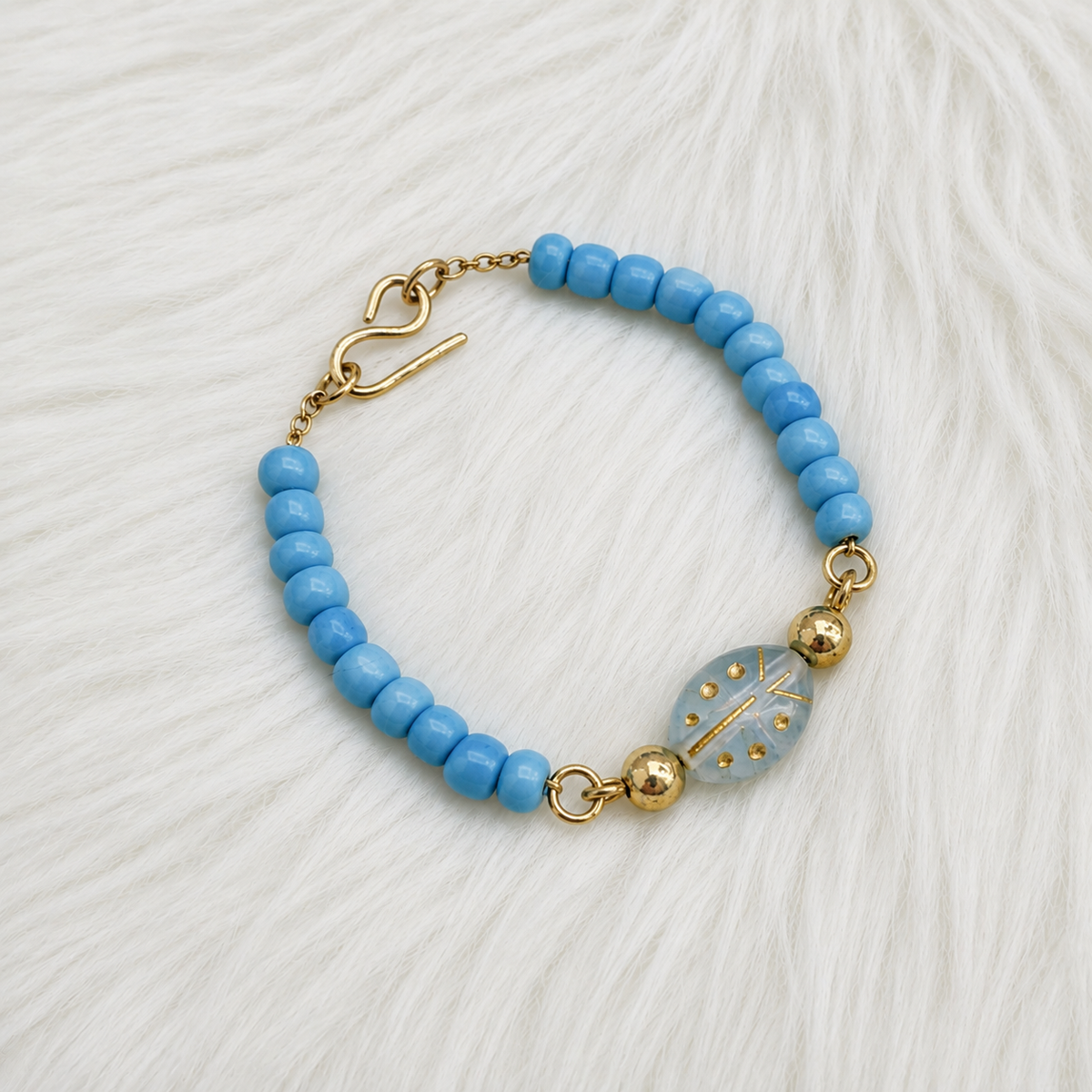Turquoise Blue Glass Beaded Gold Doll Necklace • 16 Inch Fashion Doll Jewelry