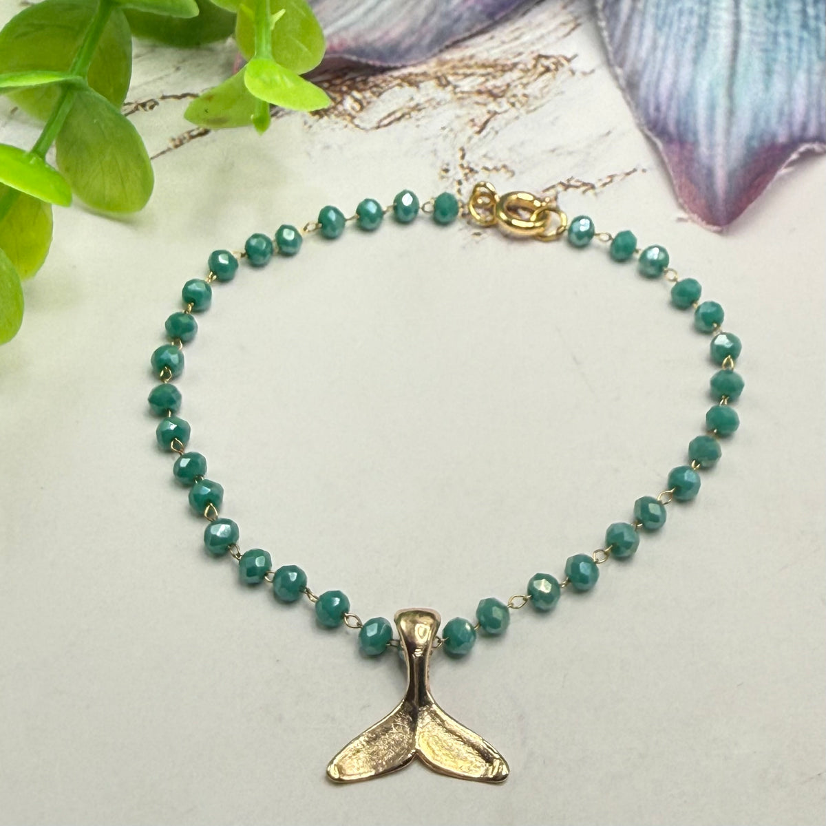 ✨ Handmade Doll Jewelry Designed to Fit popular 18 Inch Fashion Dolls: add a stylish touch to your favorite doll ✨

Turquoise Green Glass Crystal Beaded Chain Gold Whale Tail Charm Doll Necklace