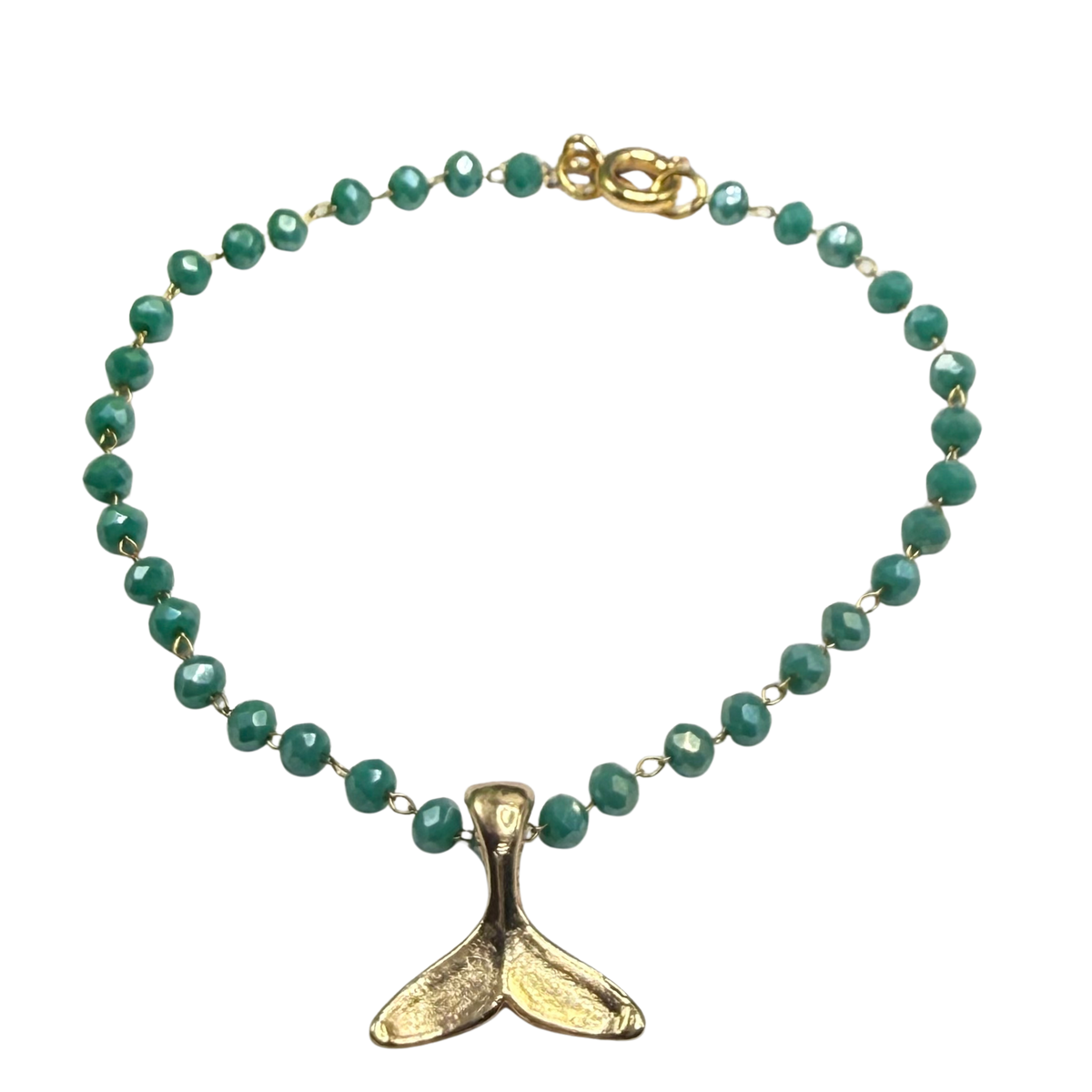 ✨ Handmade Doll Jewelry Designed to Fit popular 18 Inch Fashion Dolls: add a stylish touch to your favorite doll ✨

Turquoise Green Glass Crystal Beaded Chain Gold Whale Tail Charm Doll Necklace