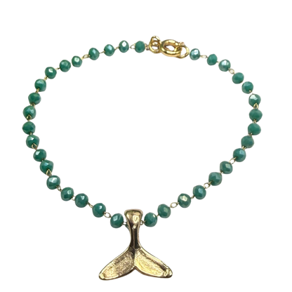 ✨ Handmade Doll Jewelry Designed to Fit popular 18 Inch Fashion Dolls: add a stylish touch to your favorite doll ✨

Turquoise Green Glass Crystal Beaded Chain Gold Whale Tail Charm Doll Necklace