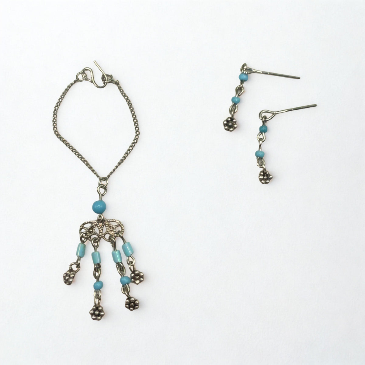 Turquoise Light Blue Accent Dangle Doll Necklace & Earrings Set • 16 Inch Fashion Doll Jewelry