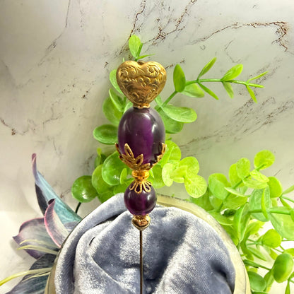 ✨ Handmade Vintage-Inspired Hatpin | Stick Pin | Hat Accessory | Sweater & Hijab Pin | Decorative Jewelry Gift for Her ✨

Deep Purple Class Gold Tone Heart-Shaped Top Finial and Filigree Hatpin • 6 Inch
