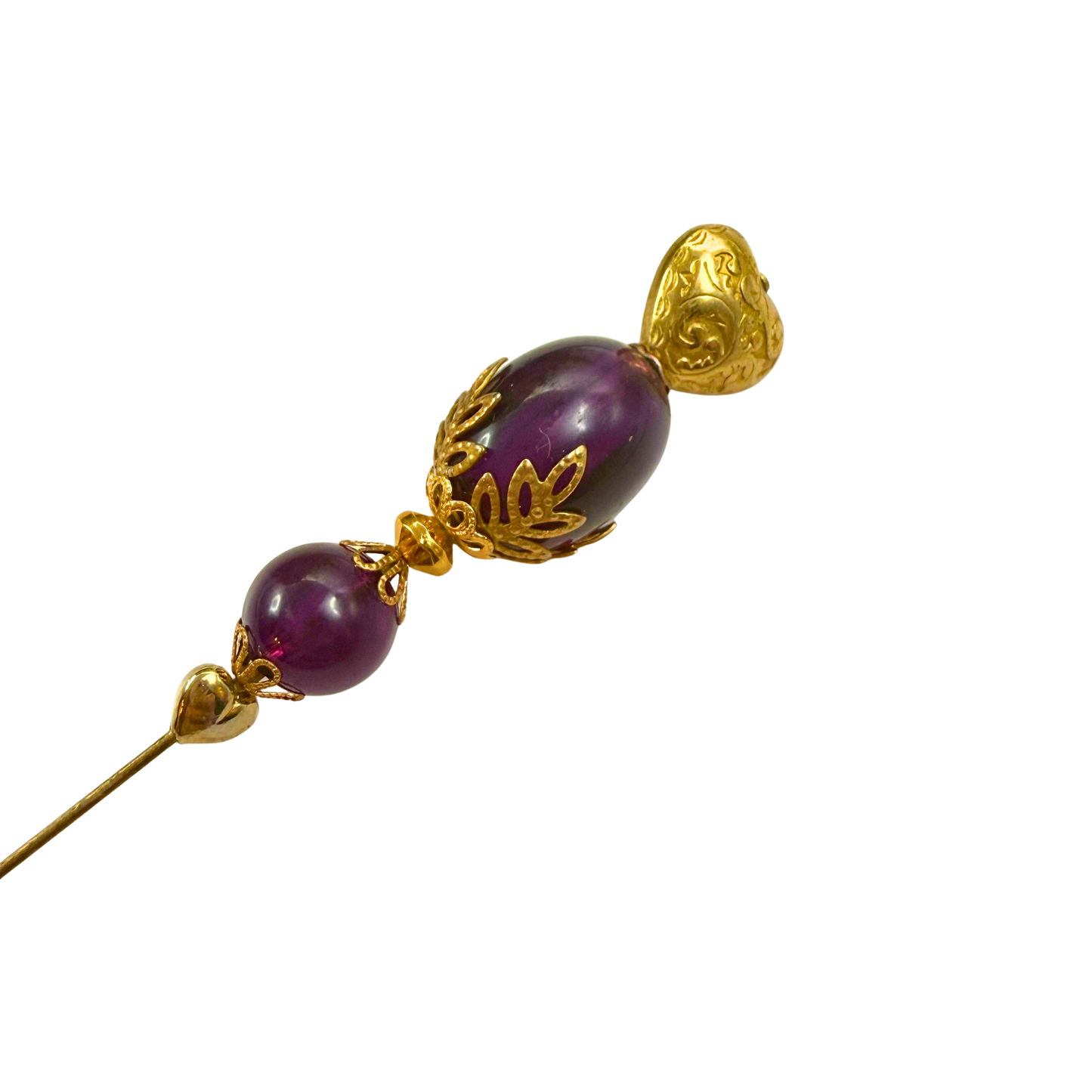 ✨ Handmade Vintage-Inspired Hatpin | Stick Pin | Hat Accessory | Sweater & Hijab Pin | Decorative Jewelry Gift for Her ✨

Deep Purple Class Gold Tone Heart-Shaped Top Finial and Filigree Hatpin • 6 Inch
