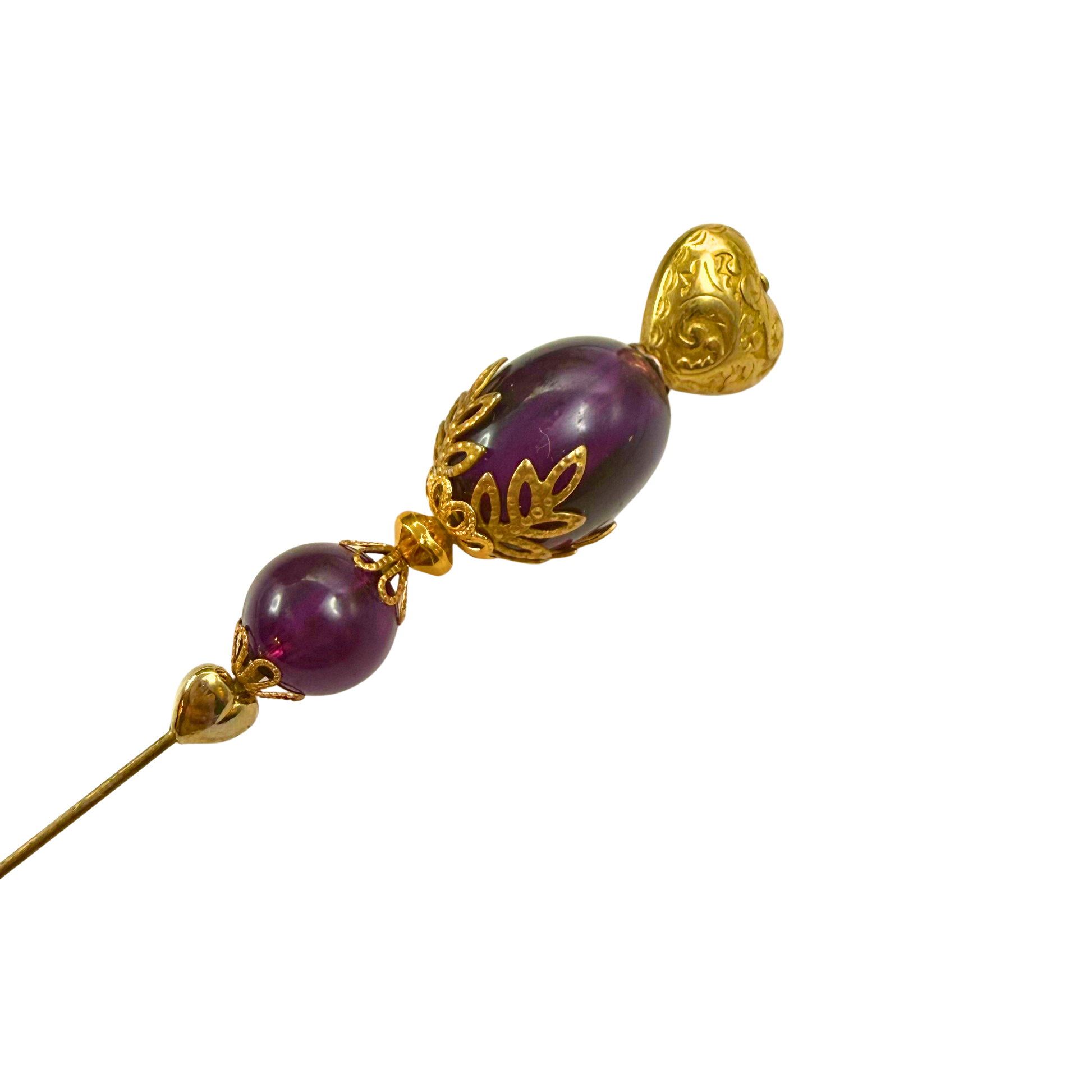 ✨ Handmade Vintage-Inspired Hatpin | Stick Pin | Hat Accessory | Sweater & Hijab Pin | Decorative Jewelry Gift for Her ✨

Deep Purple Class Gold Tone Heart-Shaped Top Finial and Filigree Hatpin • 6 Inch
