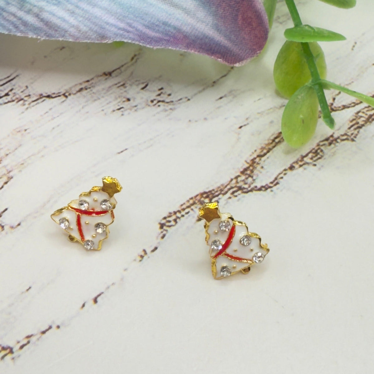 Handmade Doll Jewelry Designed to Fit popular 18 Inch Fashion Dolls: add jolly “Christmas Holiday🎄” style to your favorite doll! White Christmas Tree Gold Post Doll Earrings