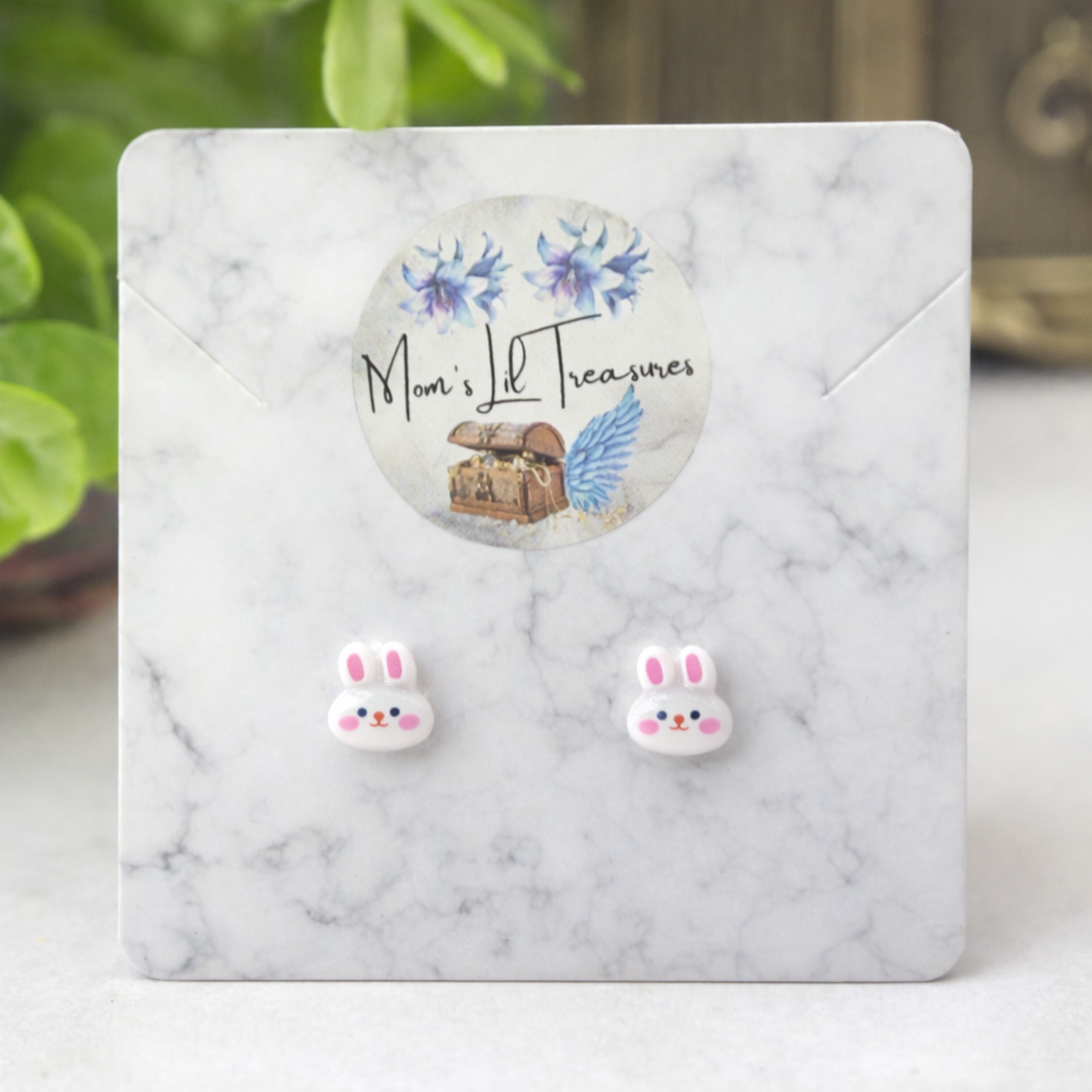White Pink Bunny Easter Post Doll Earrings • 18 Inch Fashion Doll Jewelry