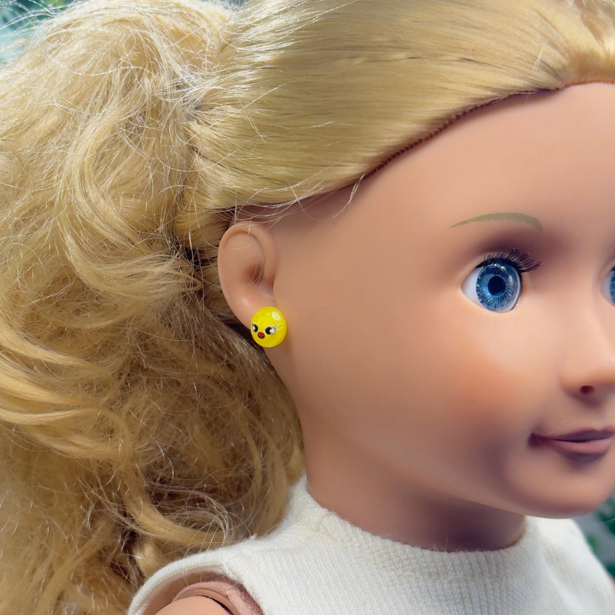 ✨Handmade Doll Jewelry Designed to Fit popular 18 Inch Fashion Dolls: add “Easter Spring Style 🌸” to your favorite doll!✨Yellow Chick Easter Post Doll Earrings • Doll Size / Scale: Pics included with earrings shown on 18" Our Generation doll
