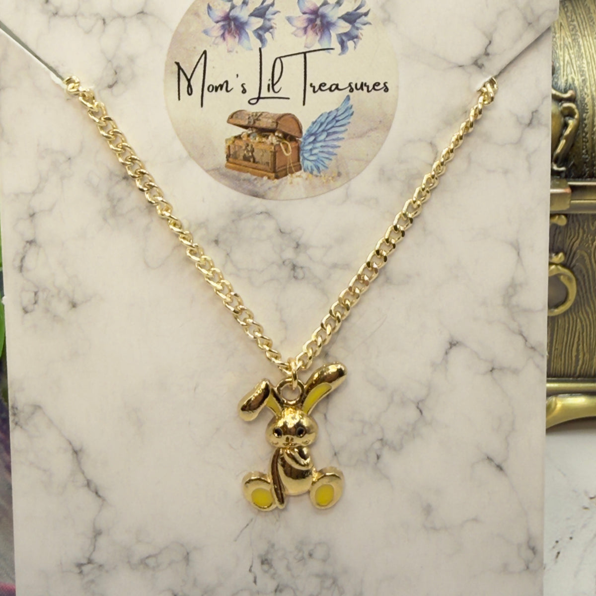 Yellow Ears Paws Floppy Ear Bunny Charm Gold Doll Necklace • 18 Inch Fashion Doll Jewelry